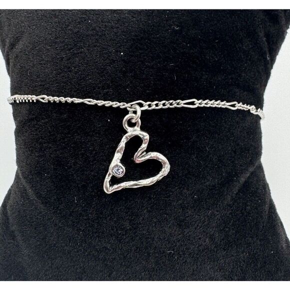 Marc Jacobs Delicate Silver Tone Figaro Heart Charm Rhinestone Love Bracelet - Picture 1 of 9